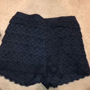 Navy blue lace high waisted shorts